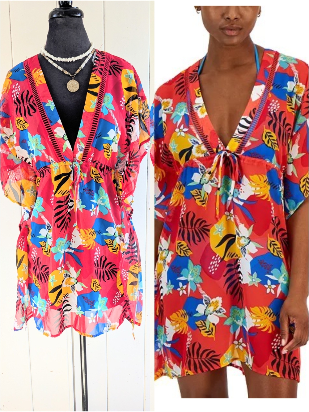 🌴Miken Tropical Floral Swim Cover-Up Tunic sz XS